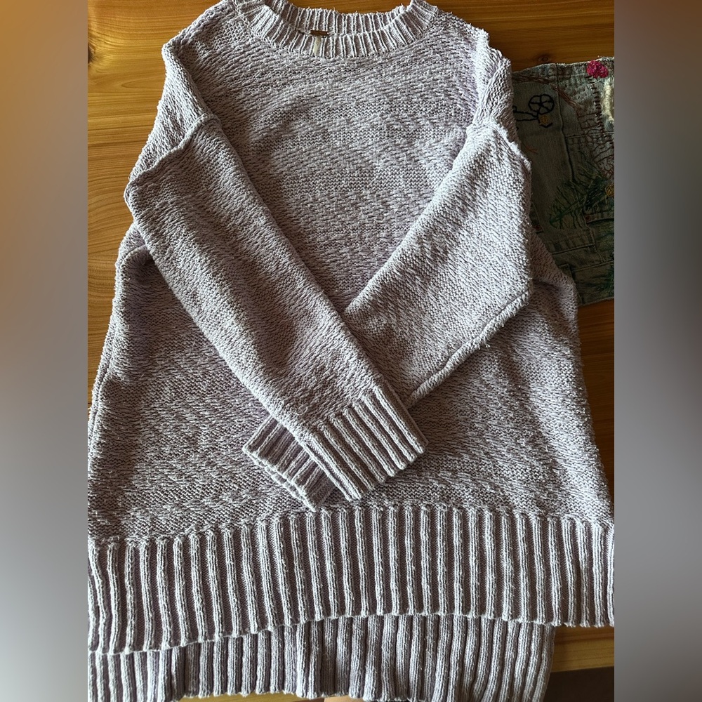 Free People Mauve Cowl Neck Sweater with Textured Cotton Knit - gently worn
